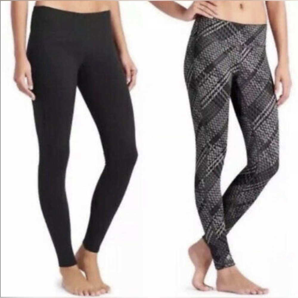 Athleta Reversible Black and Patterned Leggings Set Size Small Inseam 27
